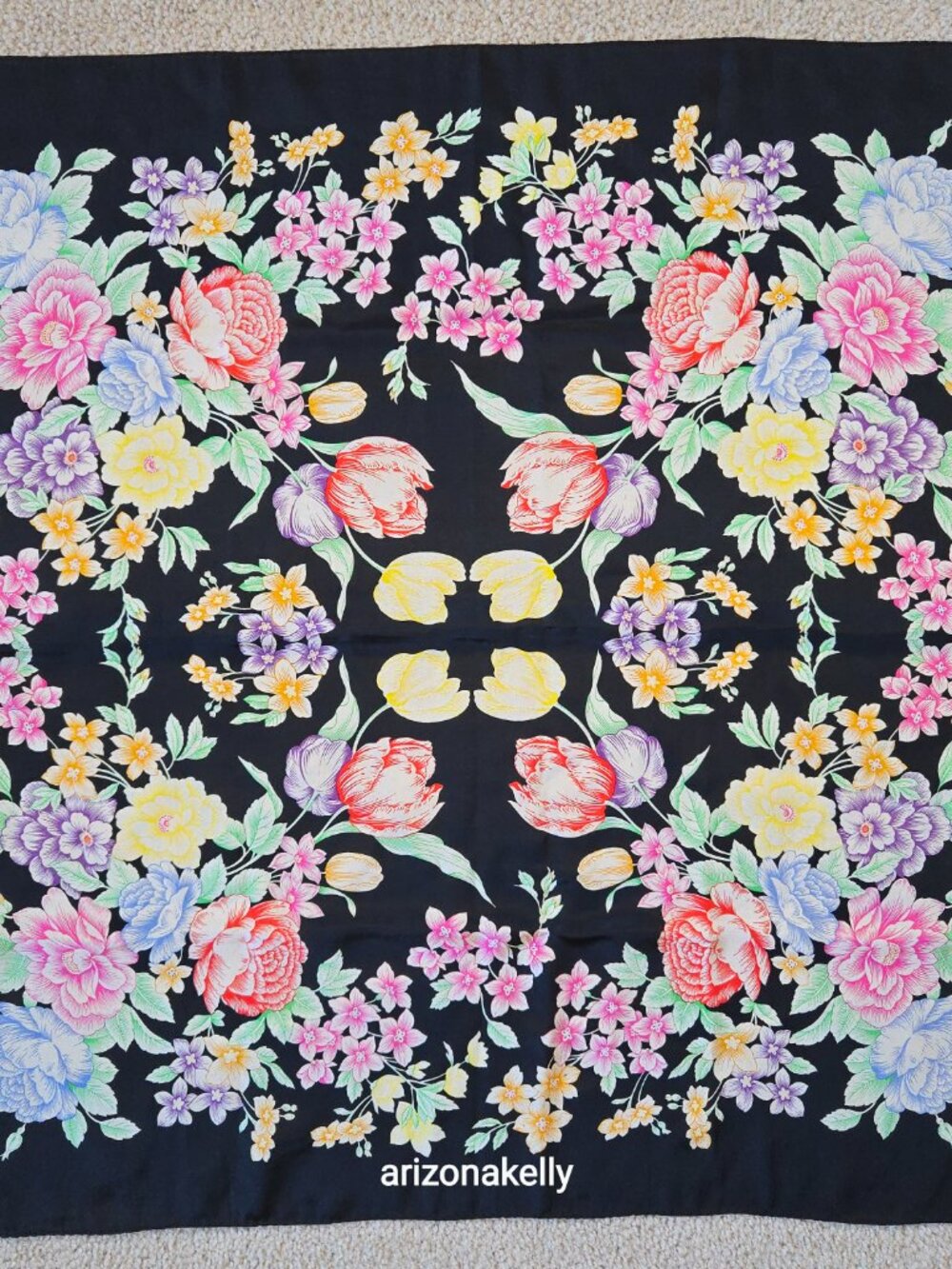 Albert Nipon Silk Scarf Spring Flowers Floral - Picture 5 of 11